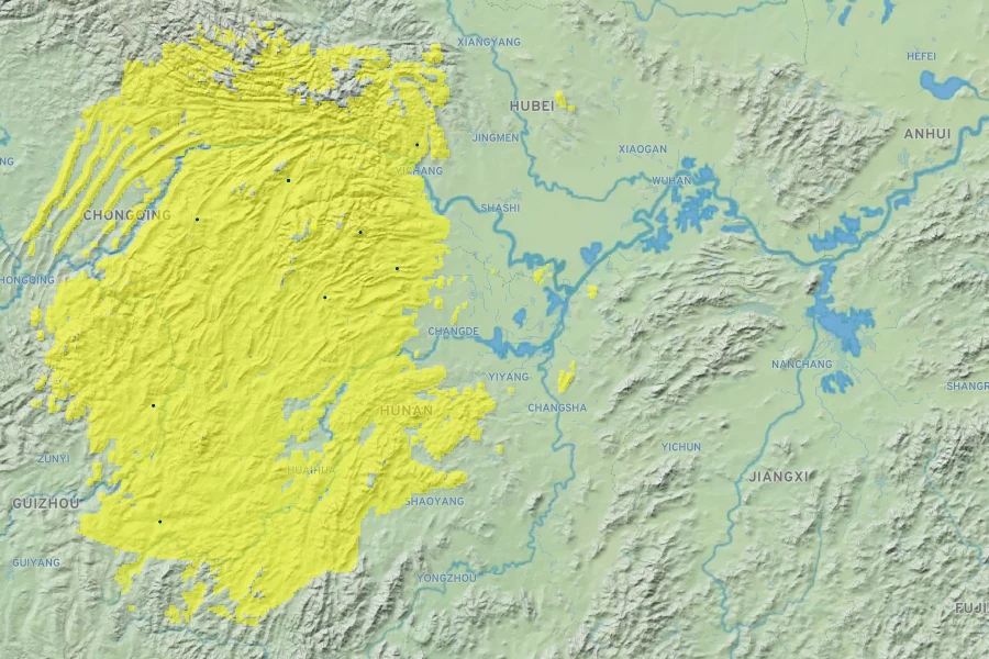 Lilium henryi Native Range