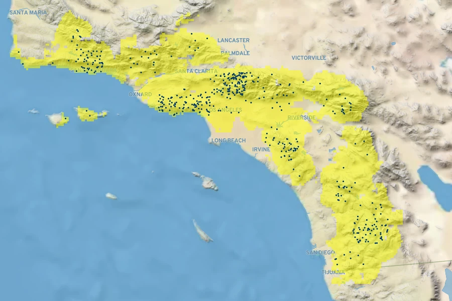 Lilium humboldtii subsp. ocellatum Native Range