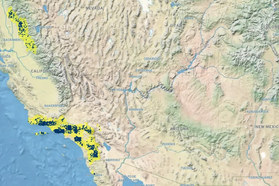 Lilium humboldtii Native Range
