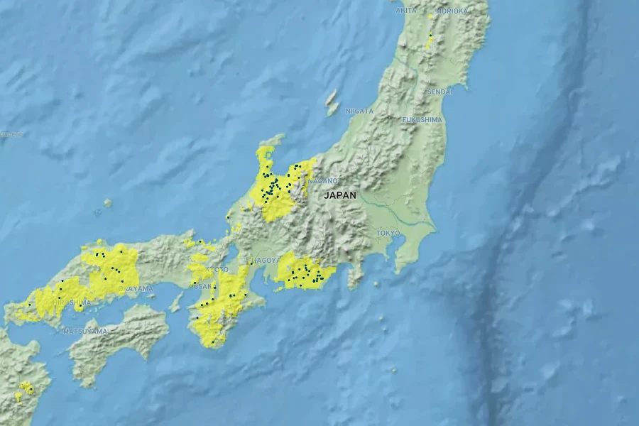 Lilium japonicum Native Range
