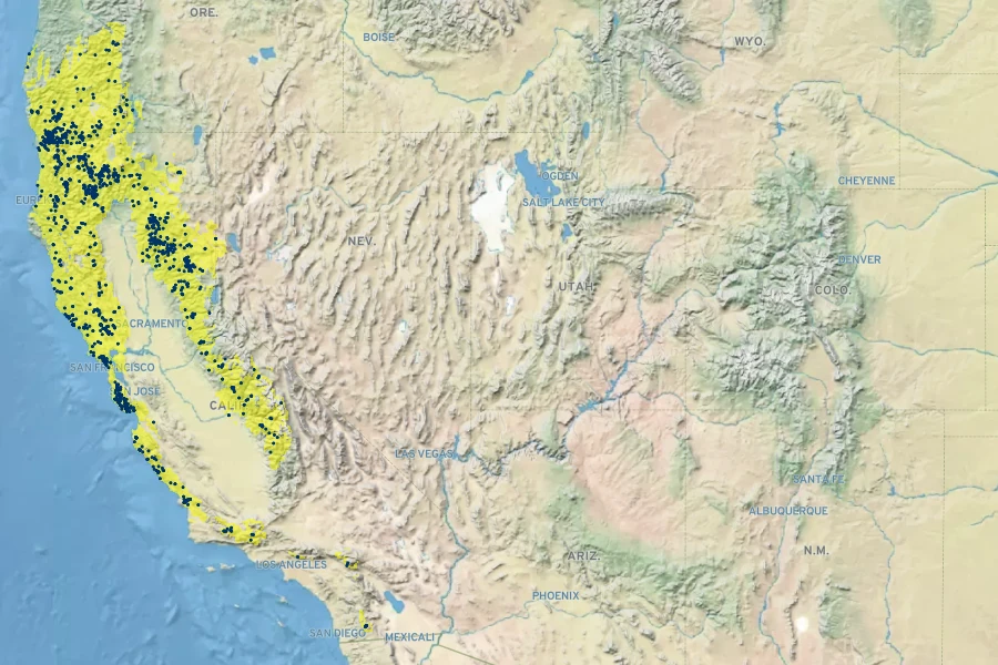 Lilium pardalinum Native Range