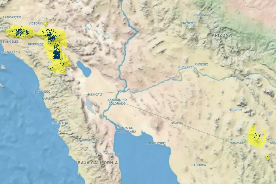 Lilium parryi Native Range