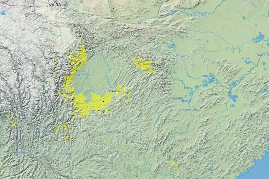 Lilium sargentiae Native Range