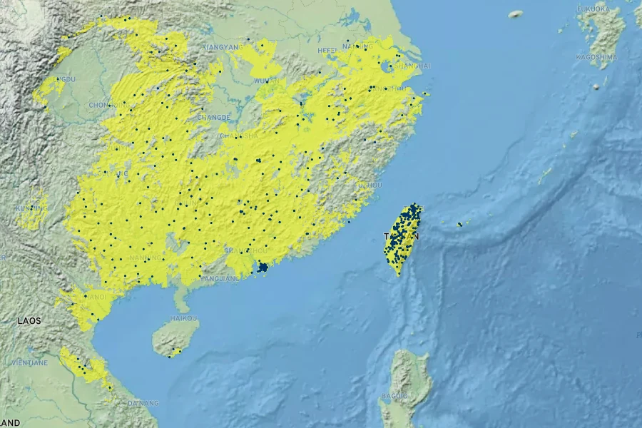 Liquidambar formosana Native Range