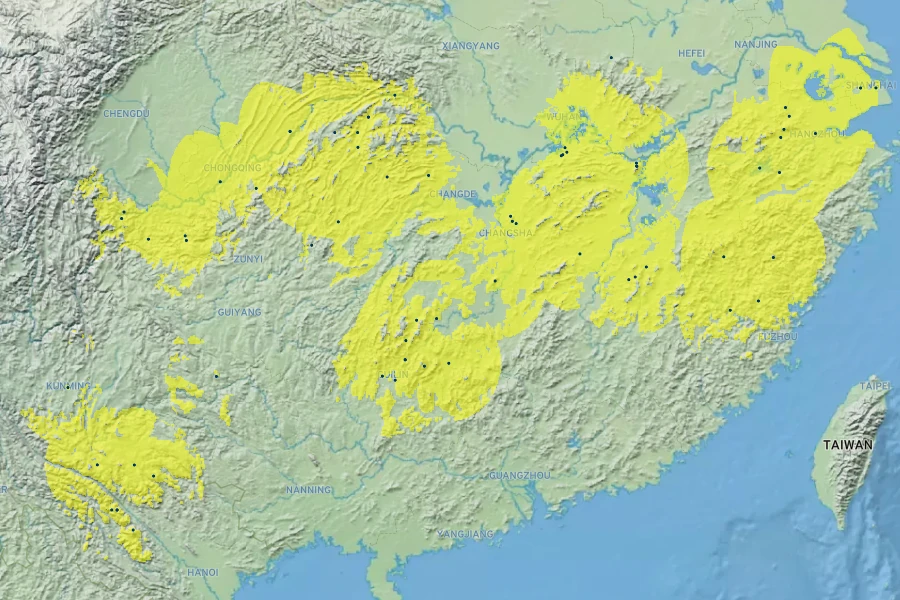 Liriodendron chinense Native Range