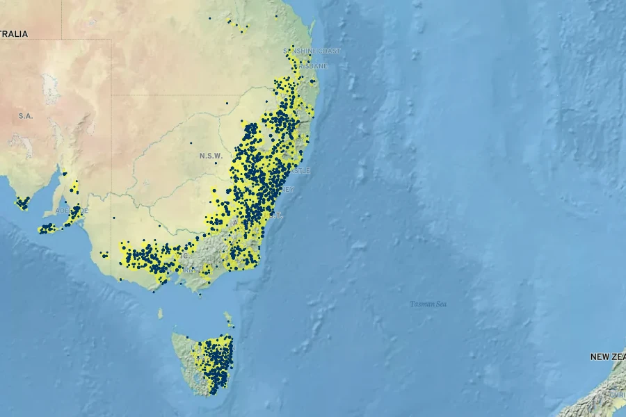 Lissanthe strigosa Native Range