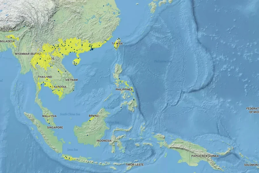 Litchi chinensis Native Range