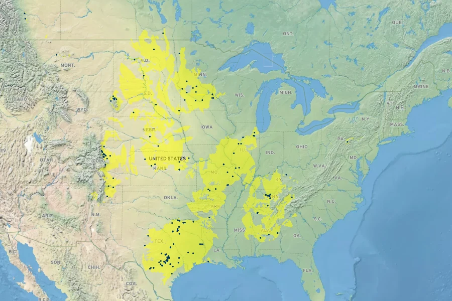 Lithospermum onosmodium Native Range