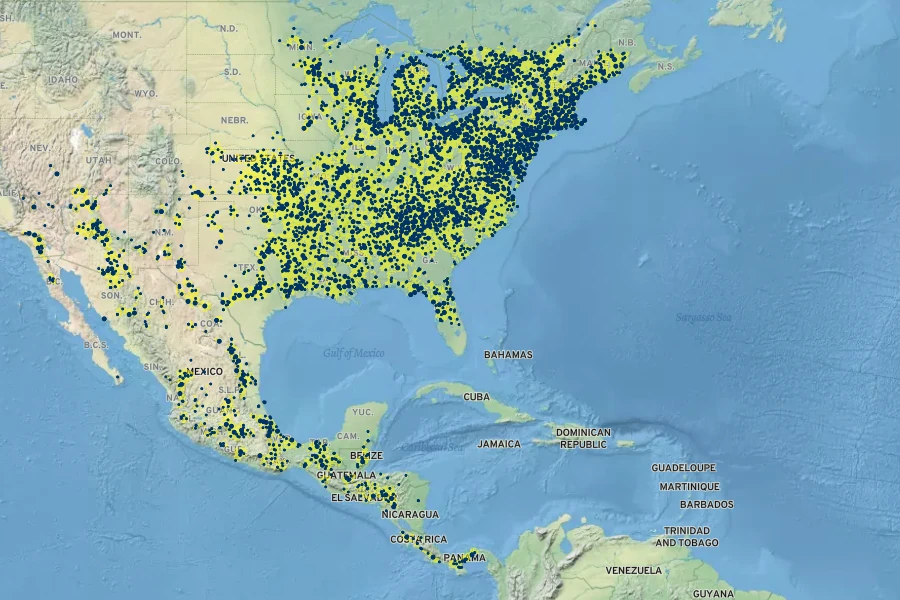 Lobelia cardinalis Native Range