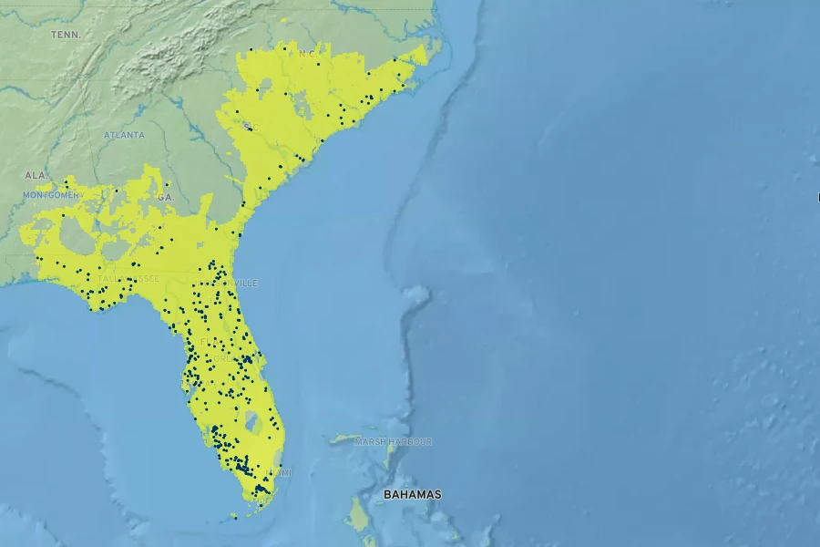 Lobelia glandulosa Native Range