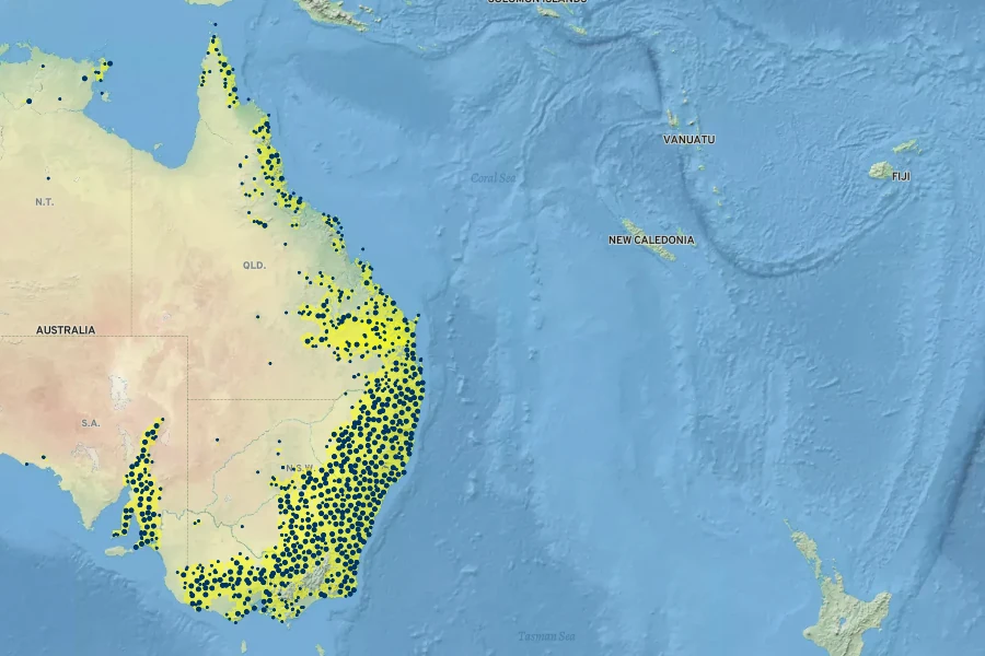 Lomandra multiflora Native Range