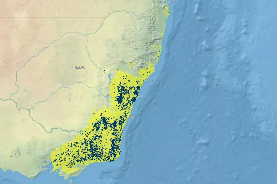 Lomatia myricoides Native Range