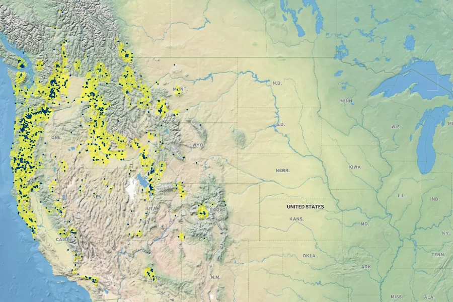 Lomatium dissectum Native Range