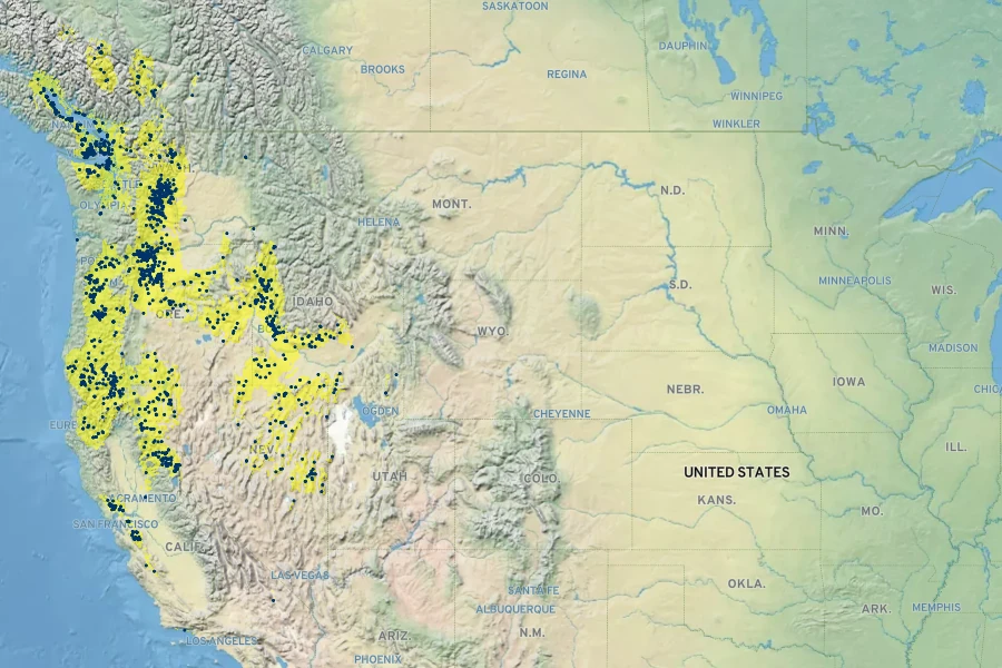 Lomatium nudicaule Native Range