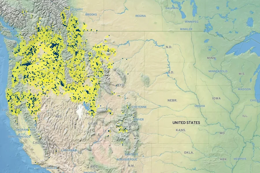 Lomatium triternatum Native Range