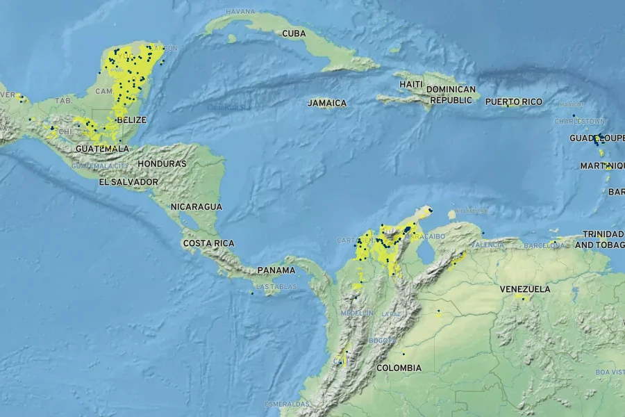 Lonchocarpus punctatus Native Range