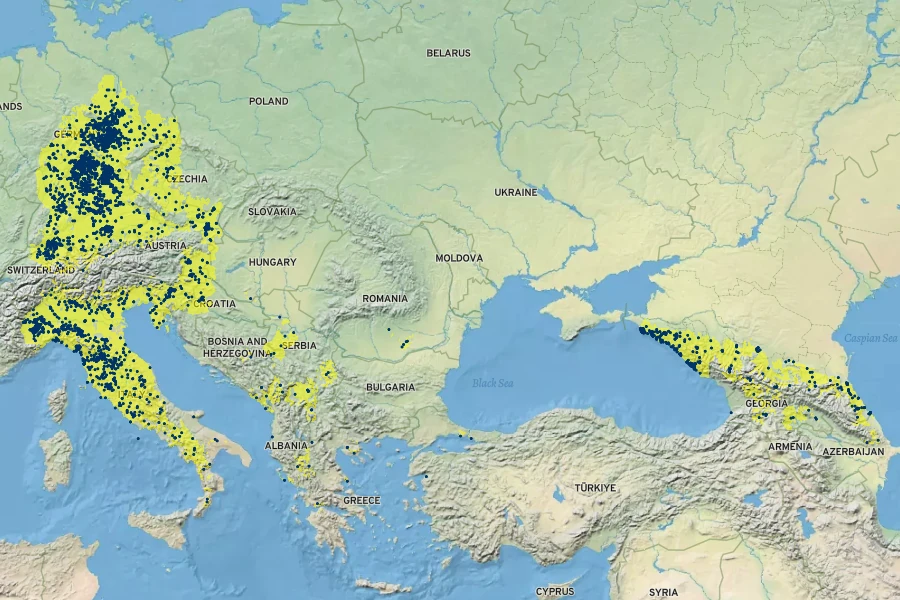 Lonicera caprifolium Native Range