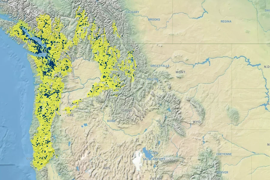Lonicera ciliosa Native Range
