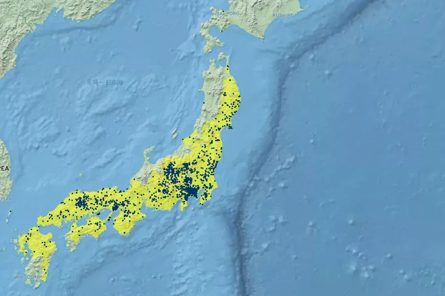 Lonicera gracilipes Native Range