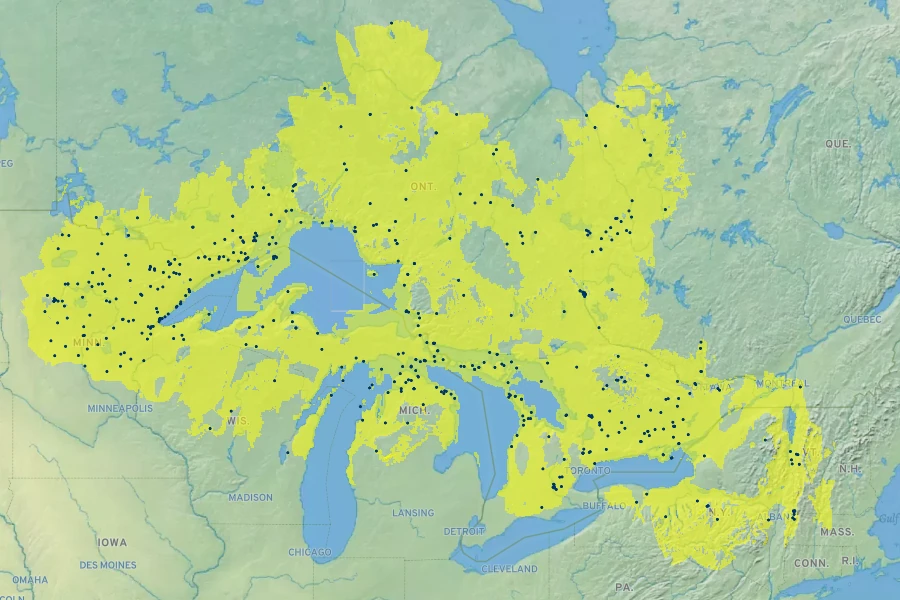 Lonicera hirsuta Native Range