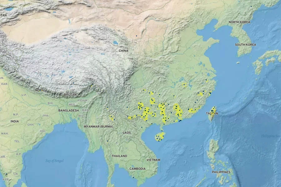 Lonicera macrantha Native Range