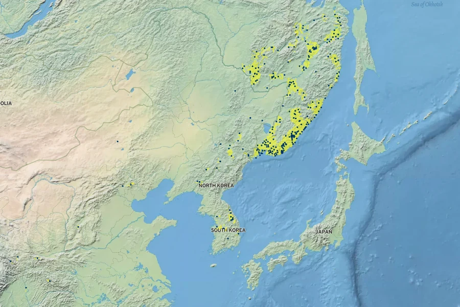 Lonicera maximowiczii Native Range