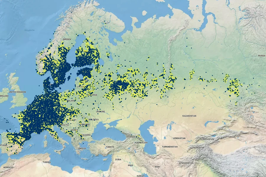 Lonicera xylosteum Native Range