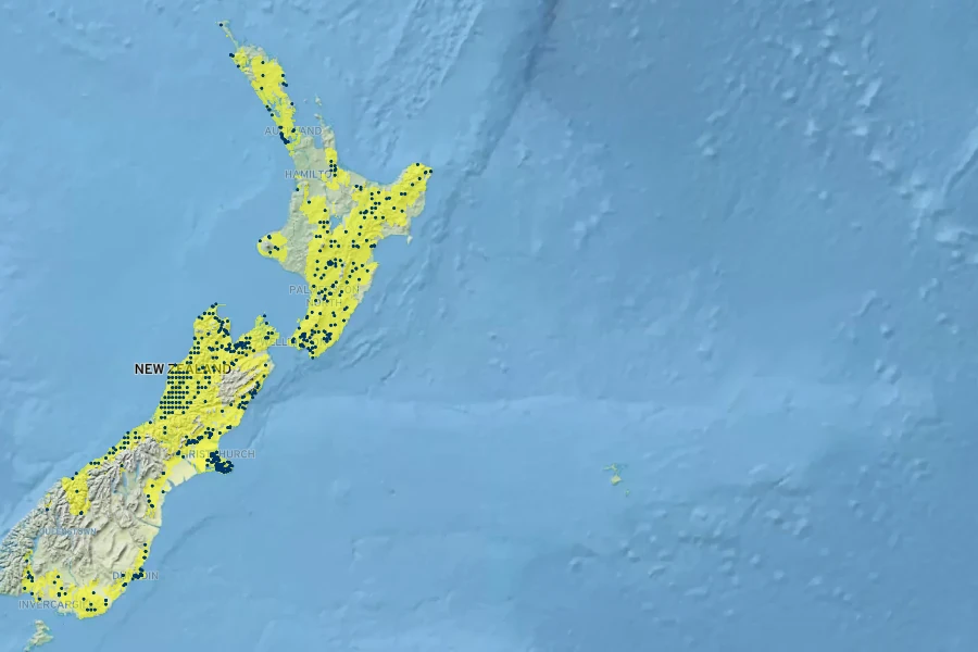 Lophomyrtus obcordata Native Range