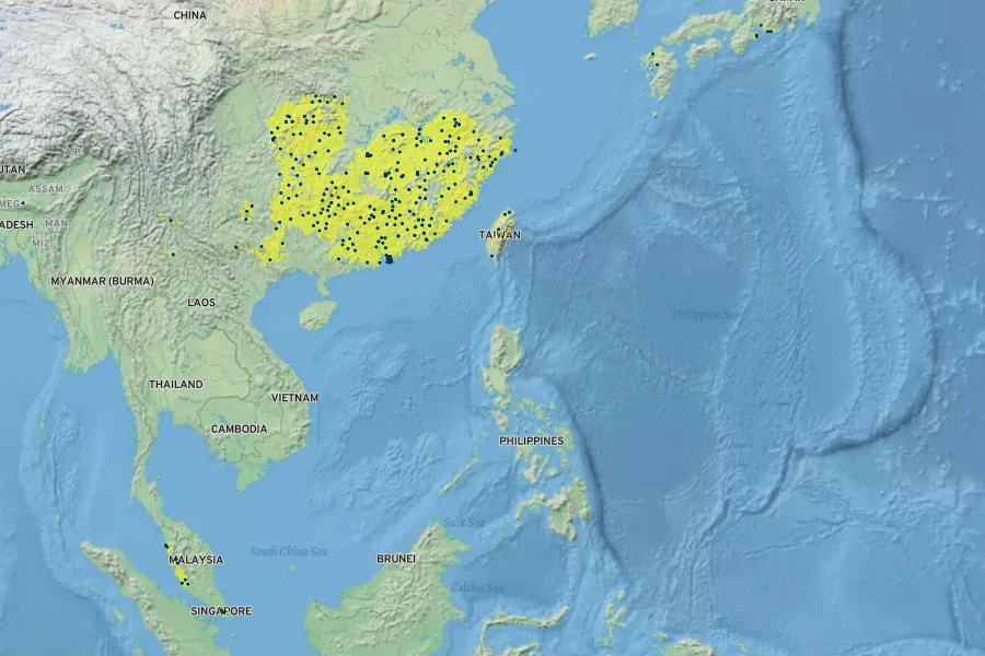 Loropetalum chinense Native Range