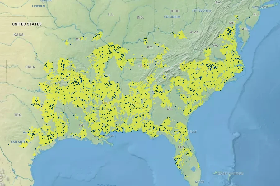 Ludwigia decurrens Native Range
