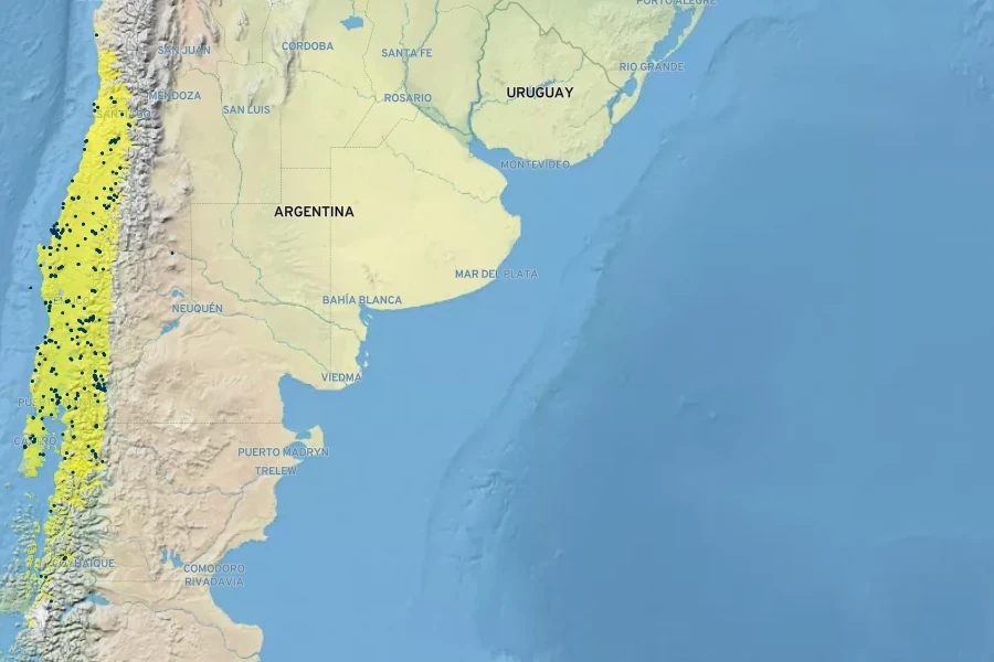 Luma apiculata Native Range