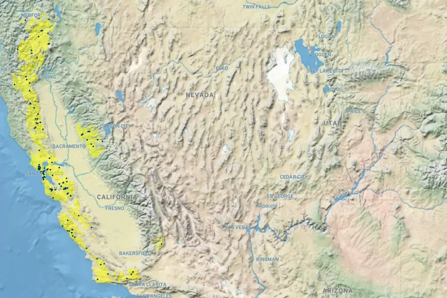 Lupinus albifrons var. collinus Native Range