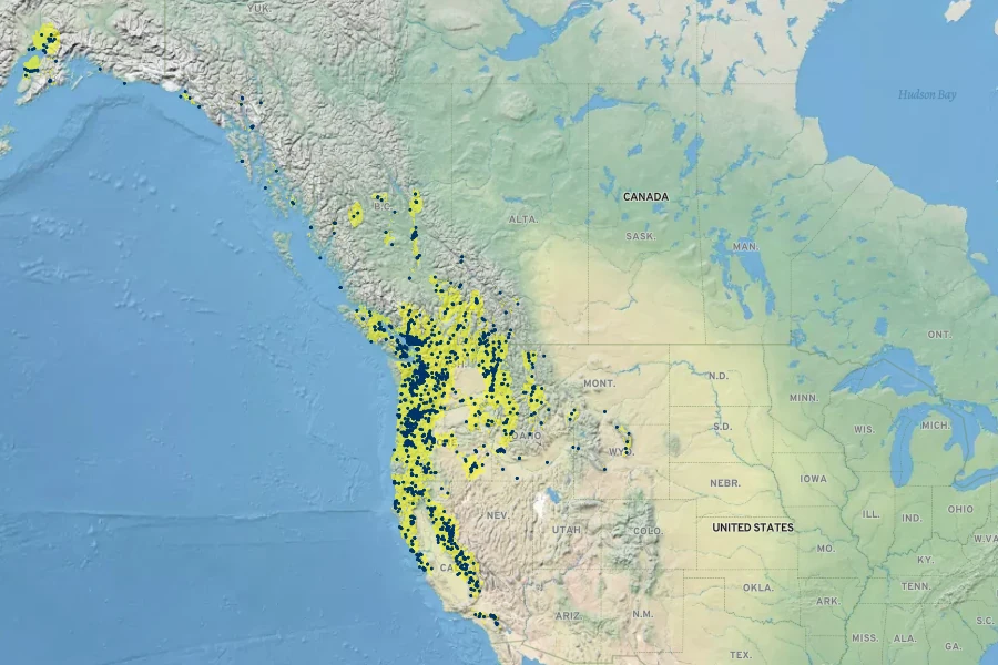 Lupinus polyphyllus Native Range