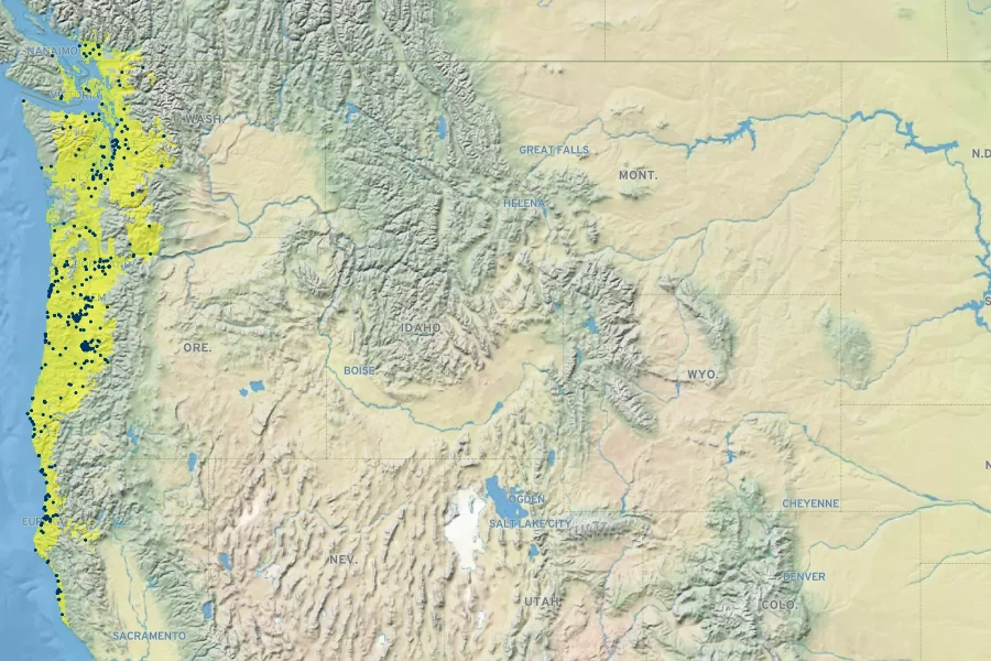 Lupinus rivularis Native Range