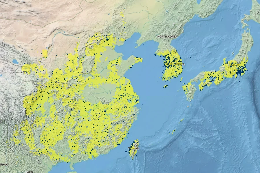 Lycium chinense Native Range