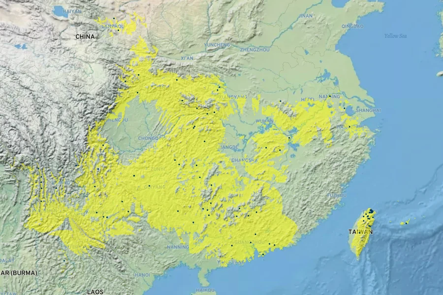Lycoris aurea Native Range