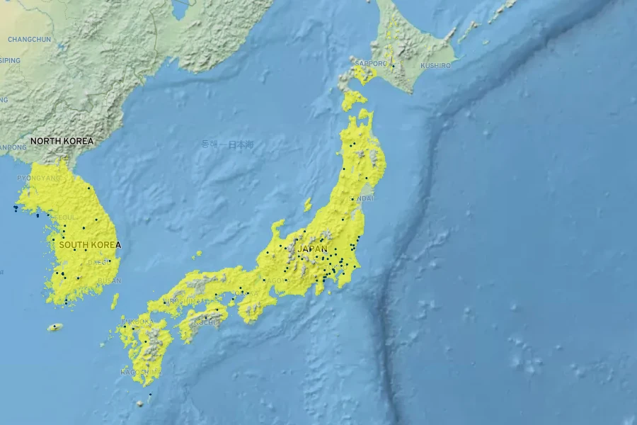 Lycoris squamigera Native Range