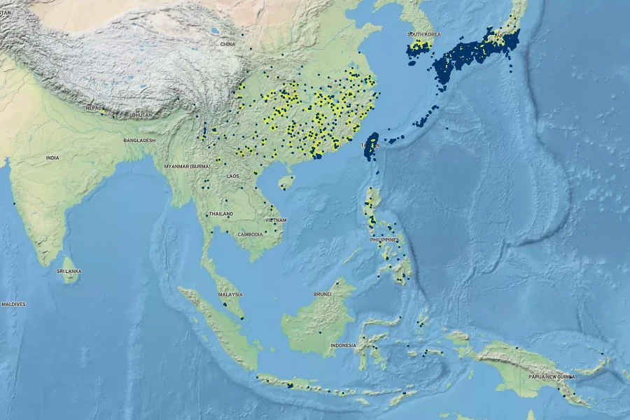 Lygodium japonicum Native Range
