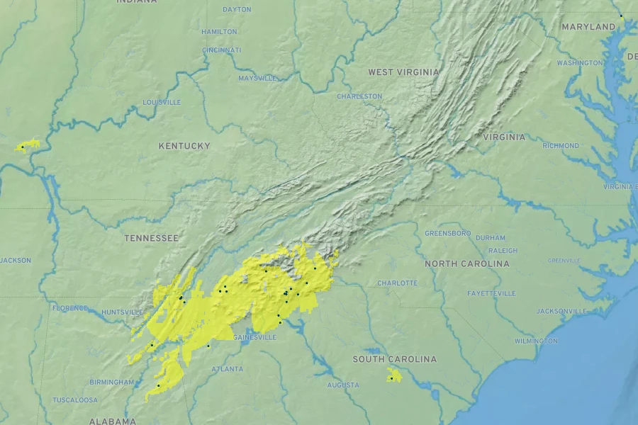 Lysimachia fraseri Native Range