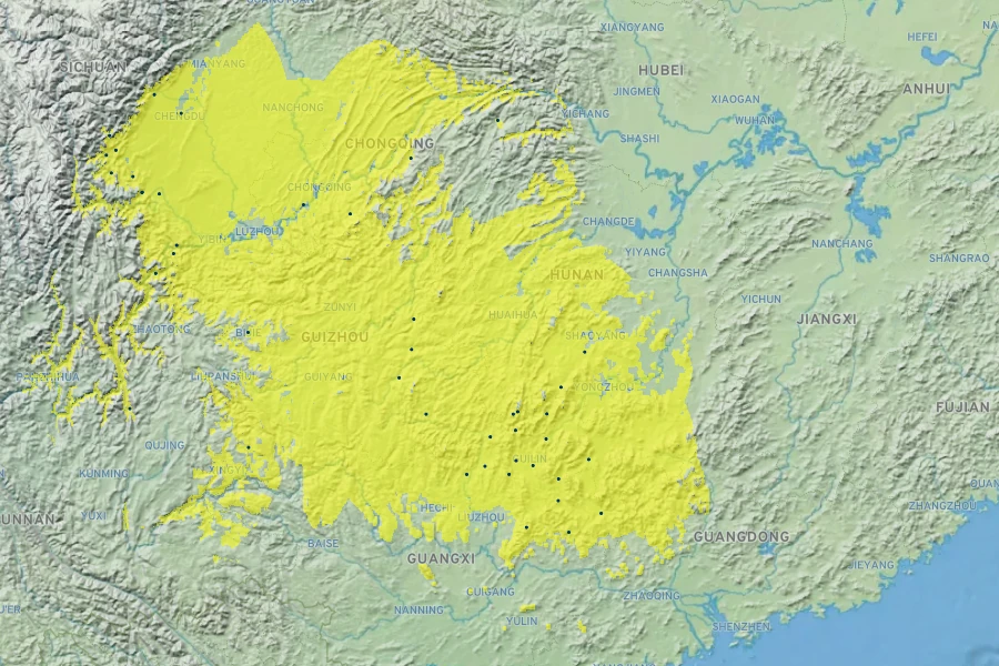 Lysimachia paridiformis var. stenophylla Native Range