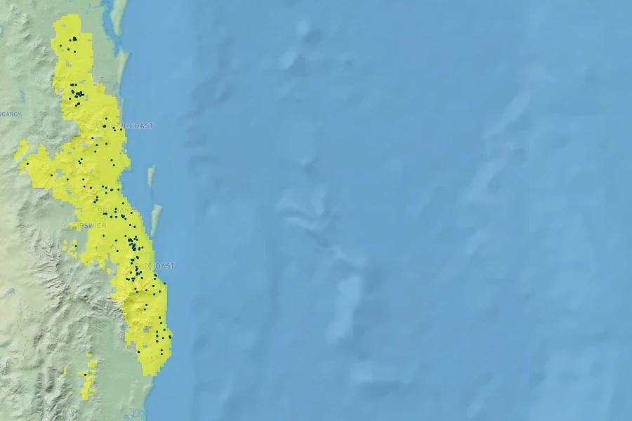 Macadamia integrifolia Native Range