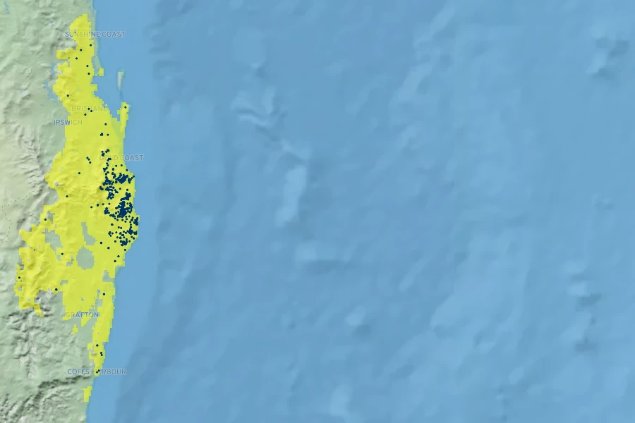 Macadamia tetraphylla Native Range