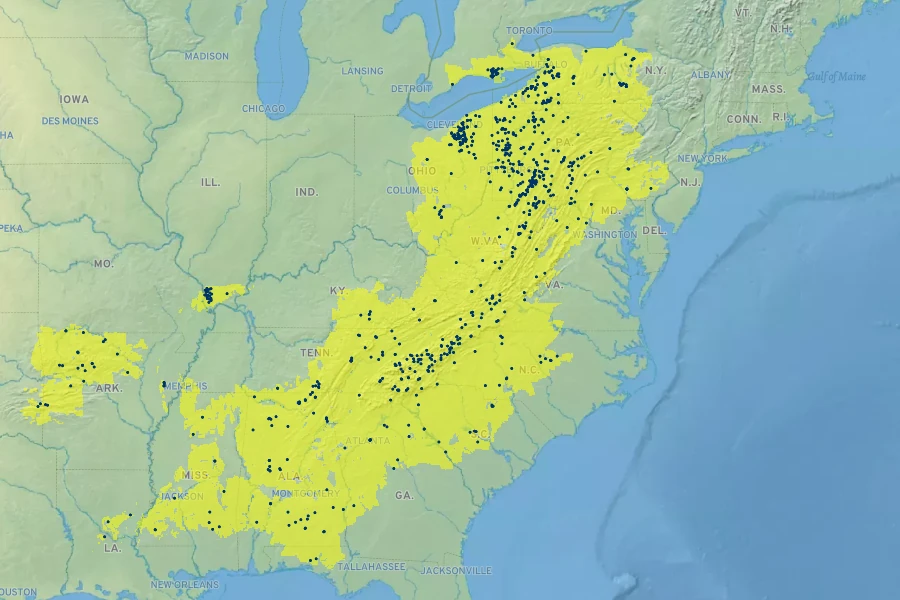 Magnolia acuminata Native Range