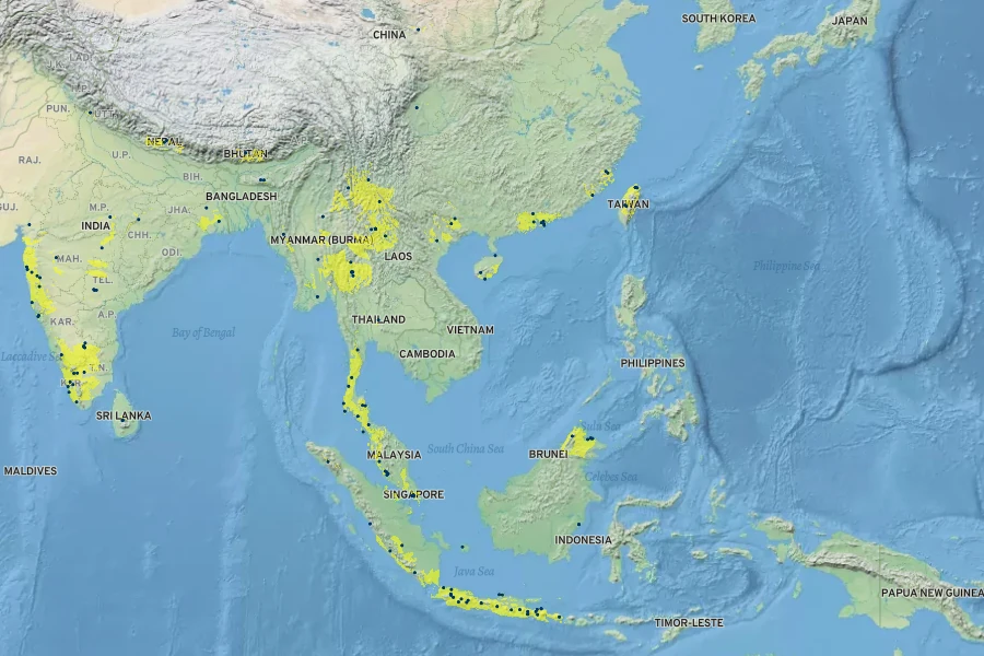 Magnolia champaca Native Range