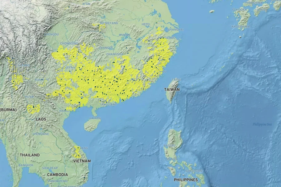 Magnolia fordiana Native Range