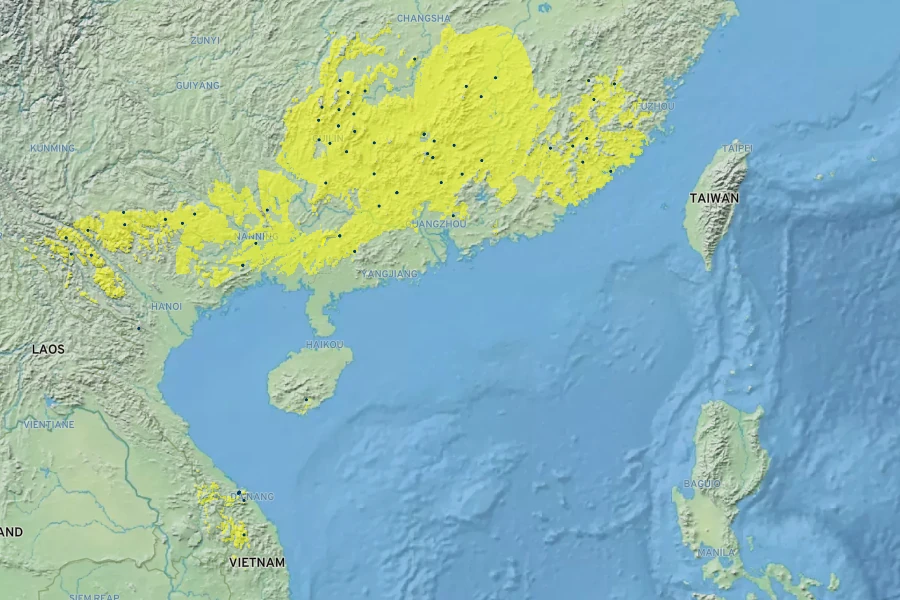 Magnolia foveolata Native Range