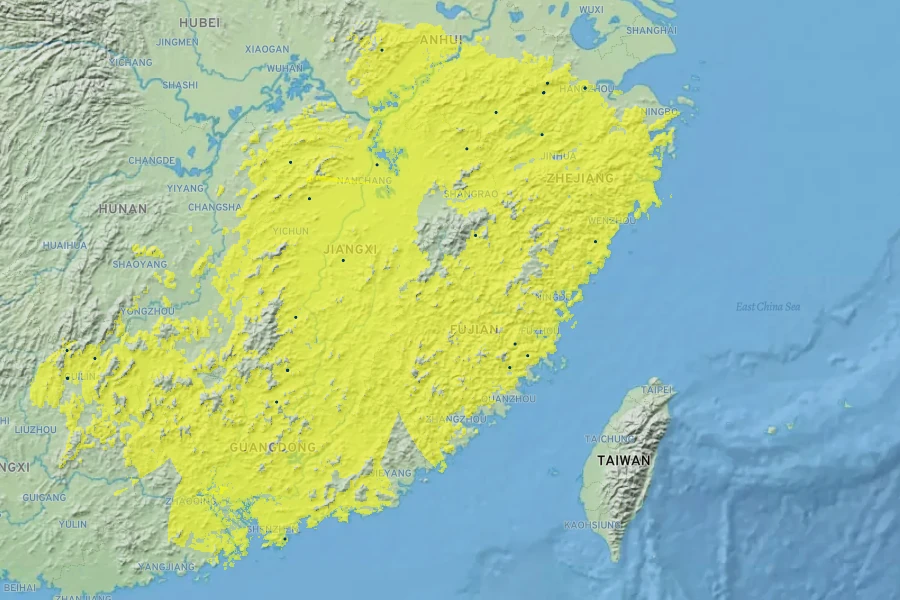Magnolia liliiflora Native Range