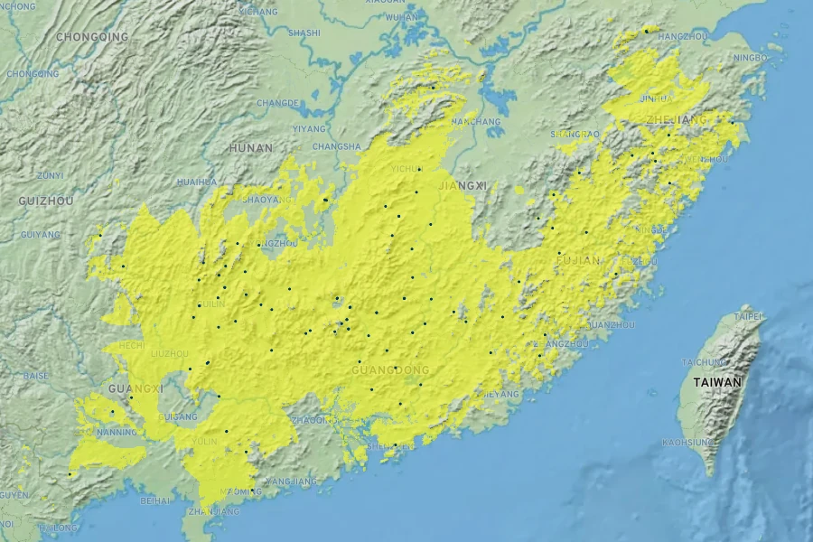 Magnolia maudiae Native Range