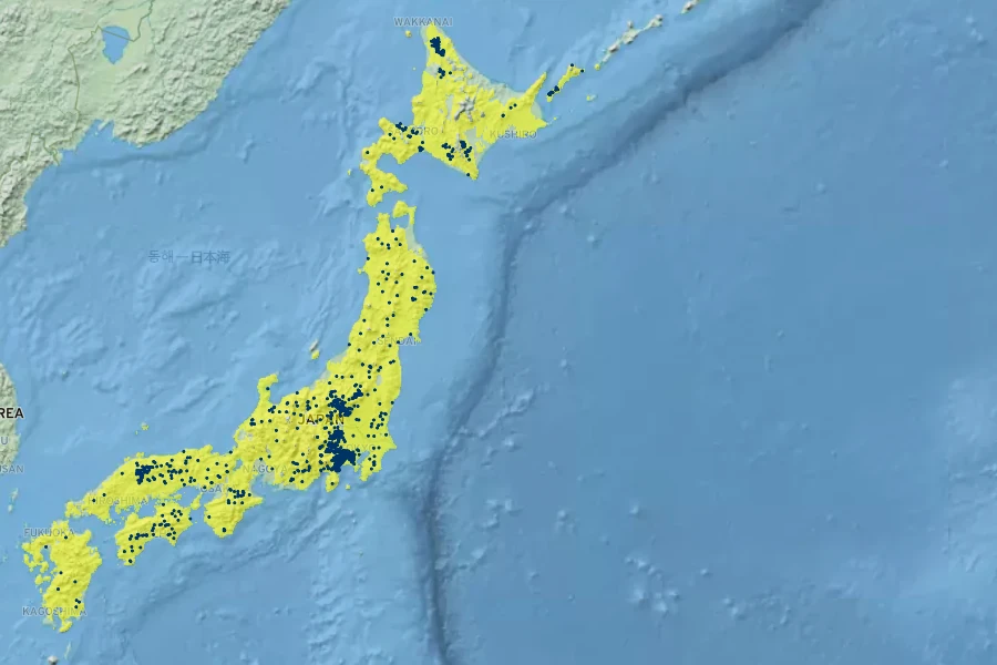 Magnolia obovata Native Range