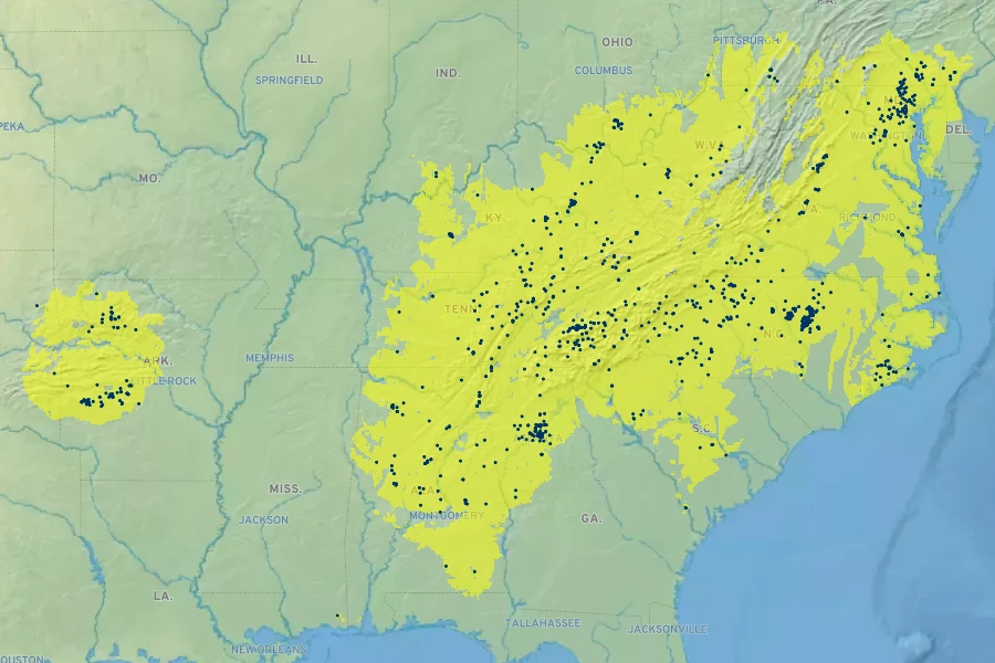 Magnolia tripetala Native Range